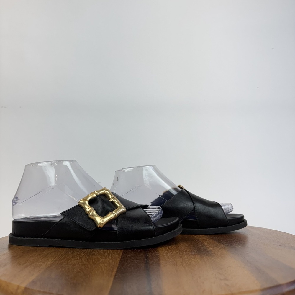 Womens Schutz Enola Black Leather Stappy Sporty Comfort Sandals Slides Size 5.5